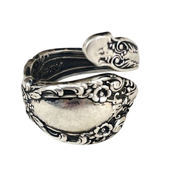 Antique-Inspired Sterling Silver Spoon Ring Ornate Floral Size 8 - Picture 10 of 11
